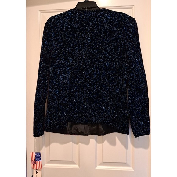 NWT Patra Black and Blue Velvet Paisley Print VTG Tuxedo Blazer Size 16 - Picture 2 of 8